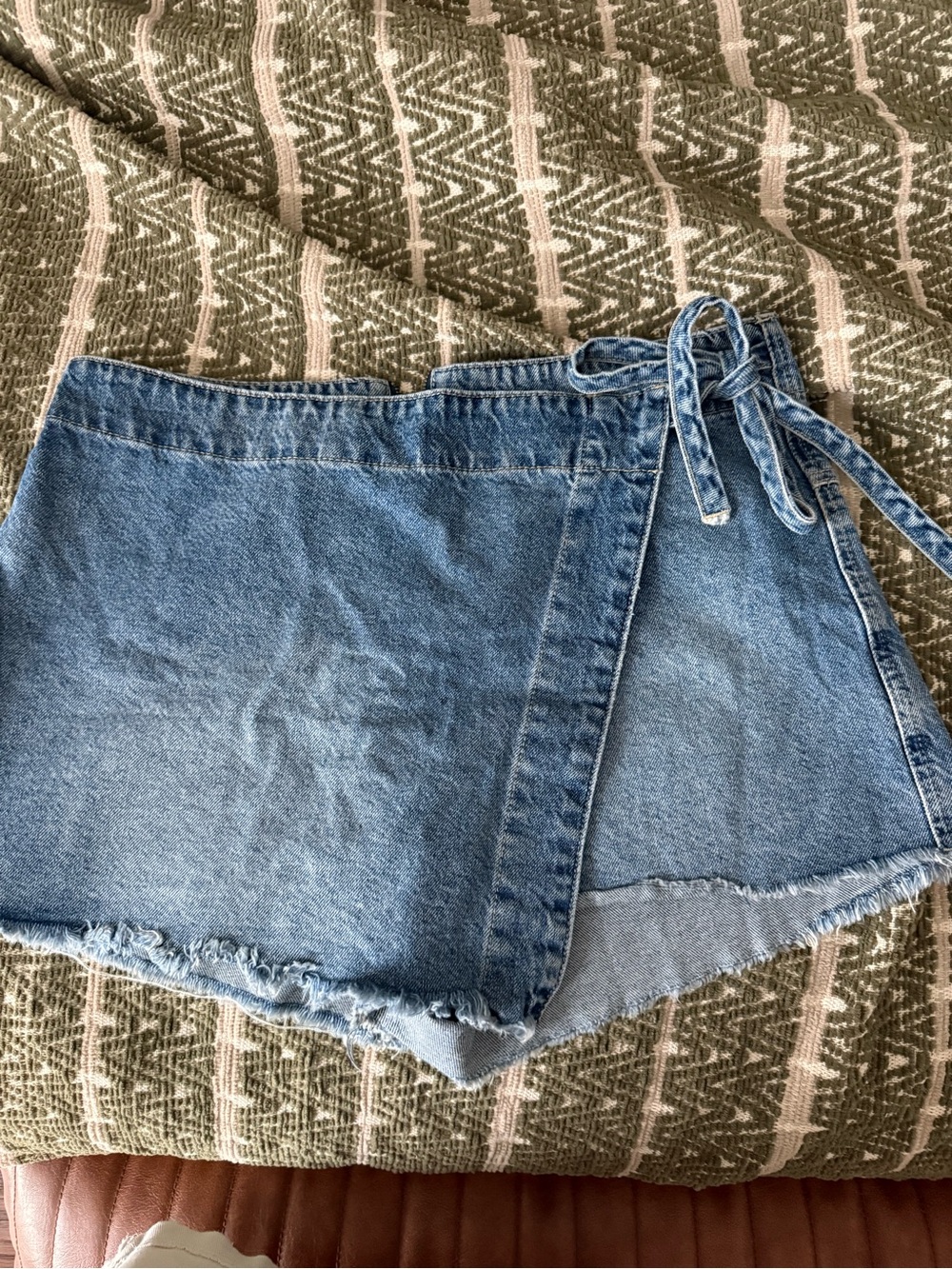 Free People Light Blue Denim Wrap Jean Shorts